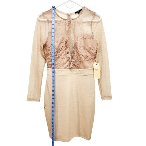 Blāshe Blush Lace Overlay Sheer Polka Dot Mesh Long Sleeve Mini Dress Size Small - Picture 10 of 12